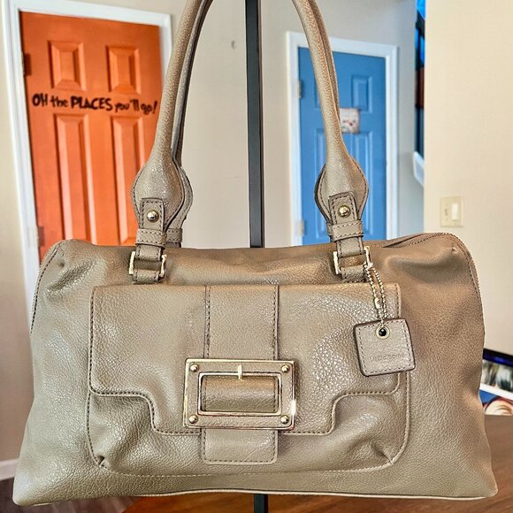 NEW Liz Claiborne New York Taupe Faux Leather Medium Shoulder Bag Satchel Purse - Picture 1 of 10